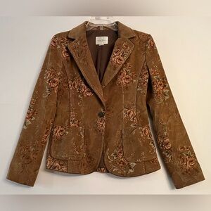 VINTAGE Izzat Baba Floral Corduroy Blazer Mocha Brown Academia Boho